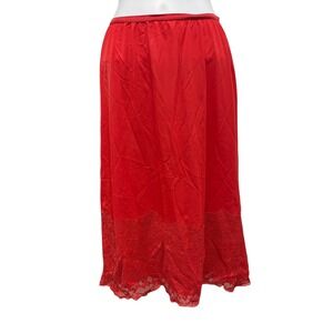 Vintage Vanity Fair Red Lace Trim Half Slip Midi Skirt Lingerie Elastic Waist